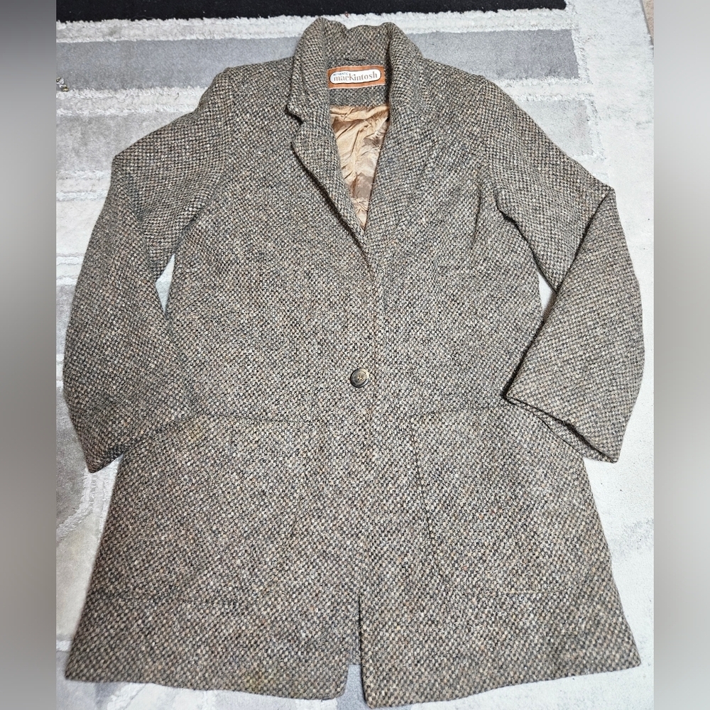 Textured Brown-Tan Tweed Single-Button Pea Coat - Classic Tailored Fit
